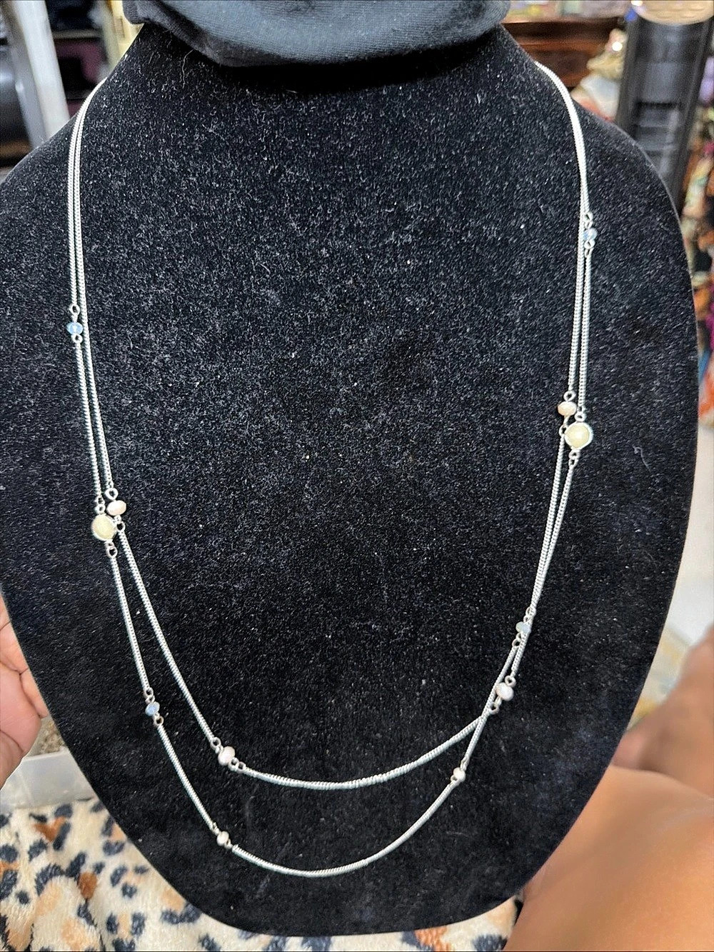 LC Lauren Conrad  Layered Beaded Necklace in Silver & White
